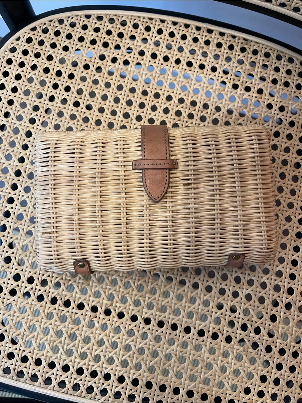 J. Crew Wicker Clutch with Tan Leather Strap - Picture 1 of 3